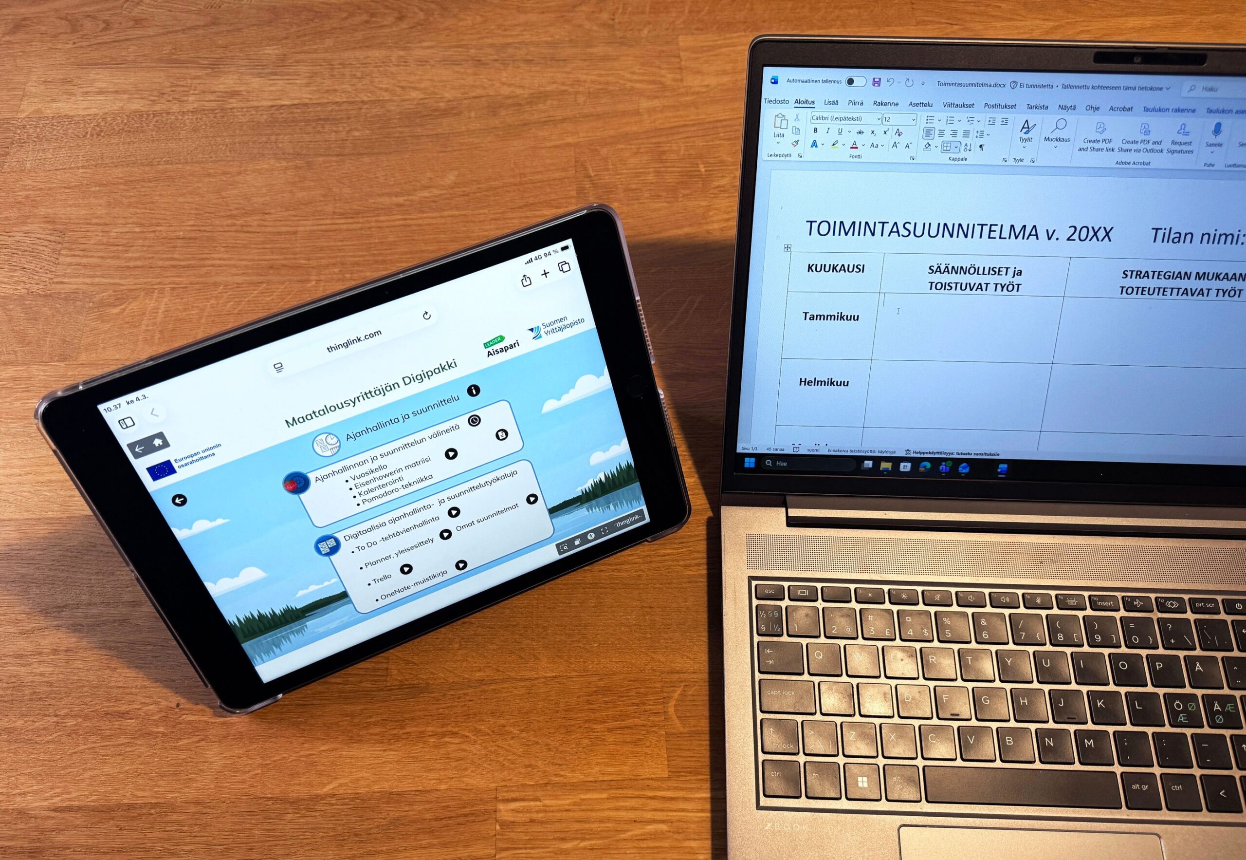 Ajanhallinnalle ja oman ajankäytön suunnittelulle on Digipakissa oma osio, josta löytyy laaja katsaus erilaisia ajan­hallinan välineitä.